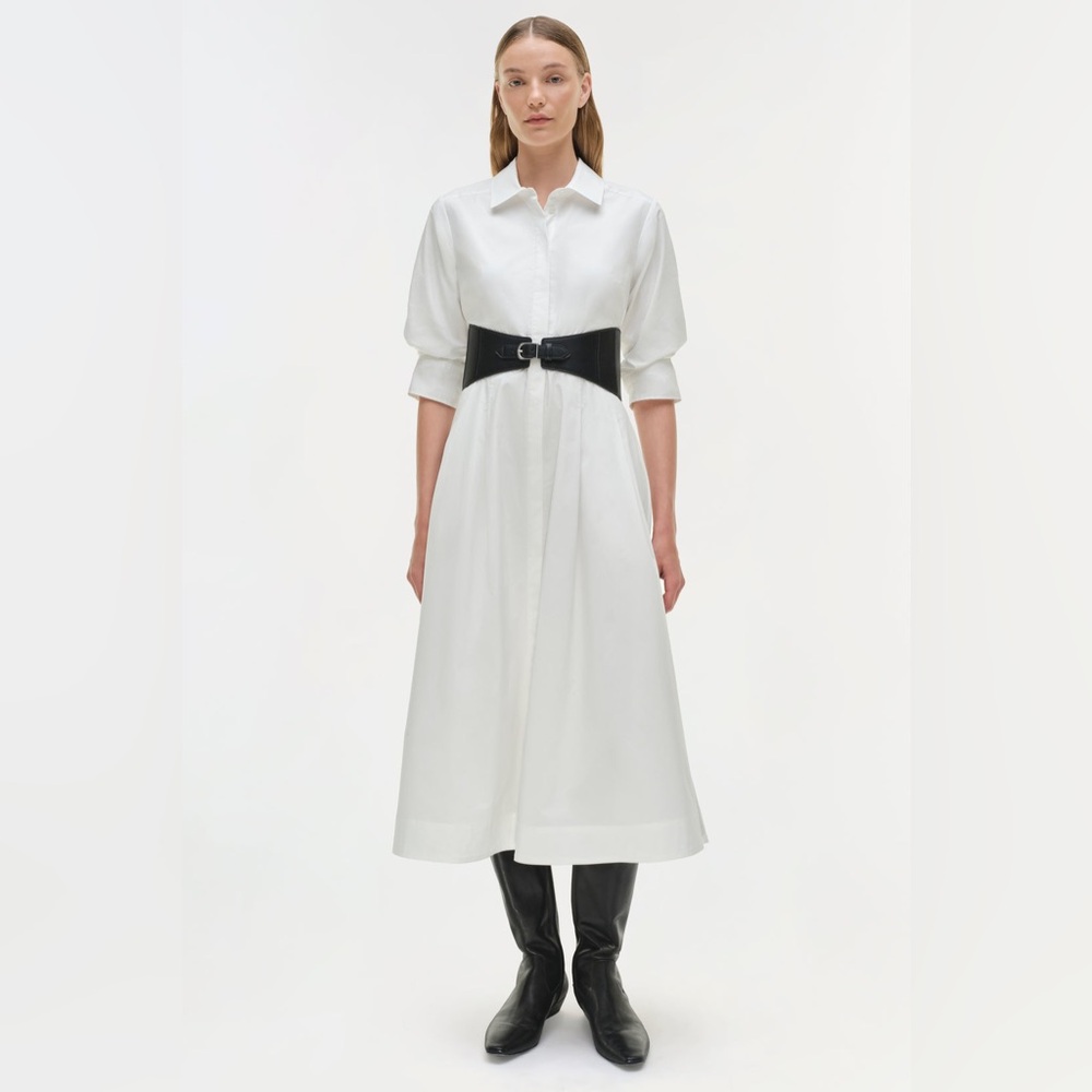 Jonathan Simkhai White Shirt Midi Dress with Black Belt - Picture 4 of 12